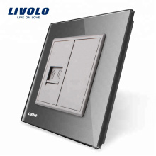 Livolo Gray Crystal Glass Panel, One Gang Telephone Socket / Outlet VL-C791T-15
